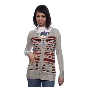 Free People Heart Cardigan Knit Sweater Extra Small White Cream Ivory Red Black